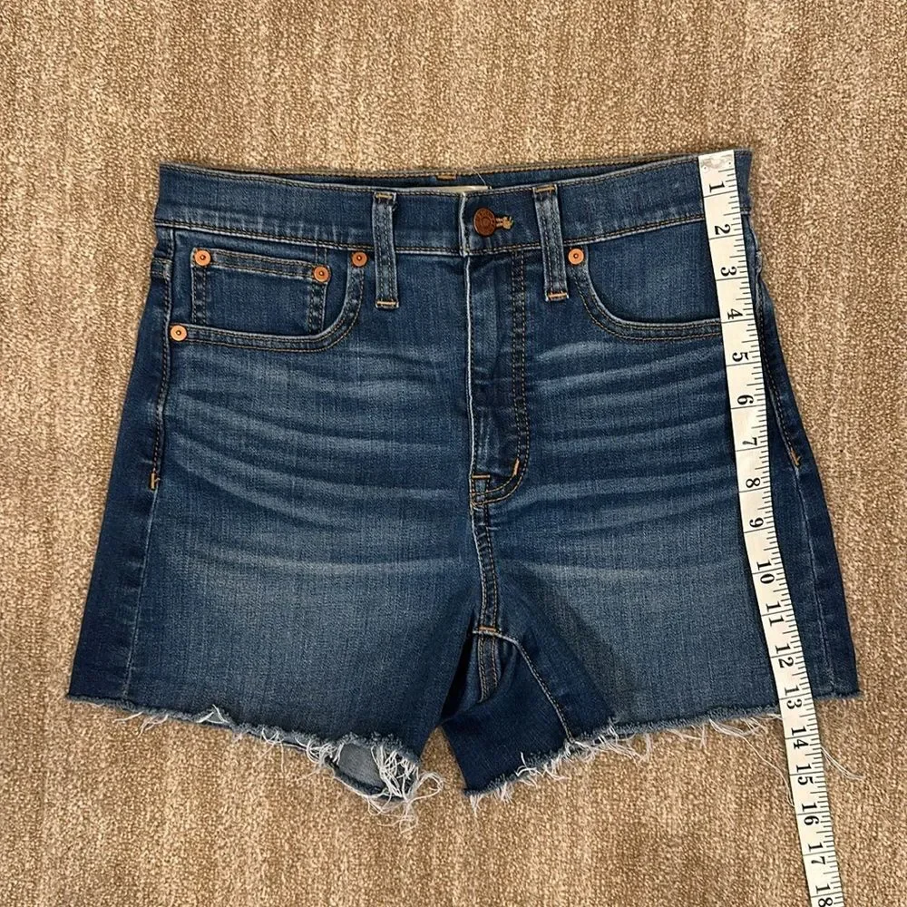 Madewell High Rise Blue Jeans Denim Raw Hem Stretch Shorts Women Size 26